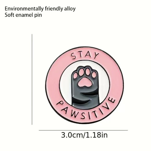NEW! Stay Pawsitive Cat Paw Enamel Pin Pink Feline‎ - Picture 2 of 4